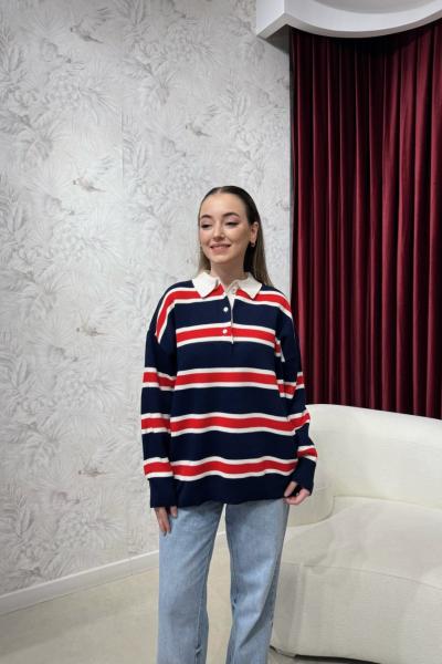 BBC NYLA SWEAT - LACİVERT/KIRMIZI