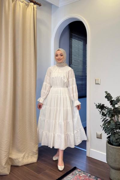 BBC PARILTI ELBİSE - BEYAZ