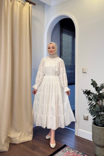 BBC PARILTI ELBİSE - BEYAZ