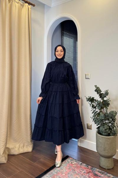 BBC PARILTI ELBİSE - LACİVERT