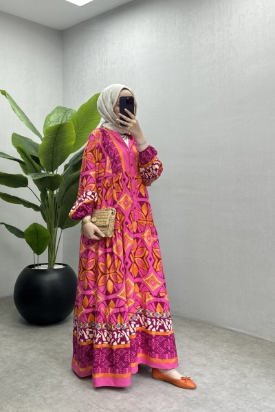 BBC PENA VİSKON ELBİSE - PEMBE