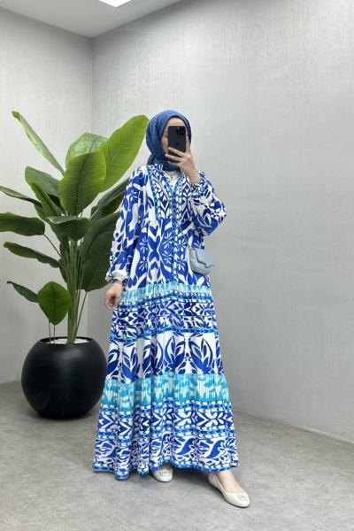 BBC PENA VİSKON ELBİSE - MAVİ