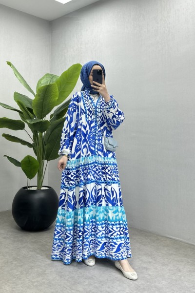 BBC PENA VİSKON ELBİSE - MAVİ