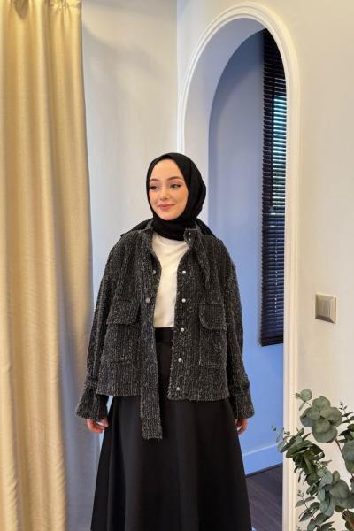 BBC PÜSKÜLLÜ DENİM CEKET - SİYAH