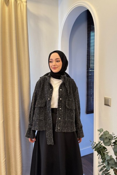 BBC PÜSKÜLLÜ DENİM CEKET - SİYAH