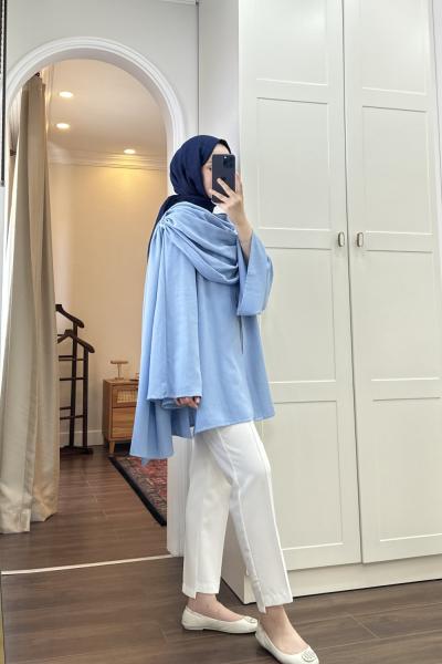 BBC ŞAL YAKA KETEN KİMONO - BEBE MAVİSİ