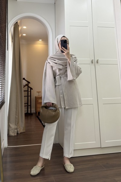 BBC ŞAL YAKA KETEN KİMONO - TAŞ