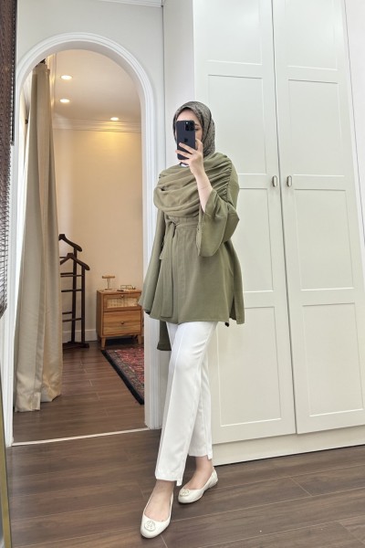 BBC ŞAL YAKA KETEN KİMONO - HAKİ