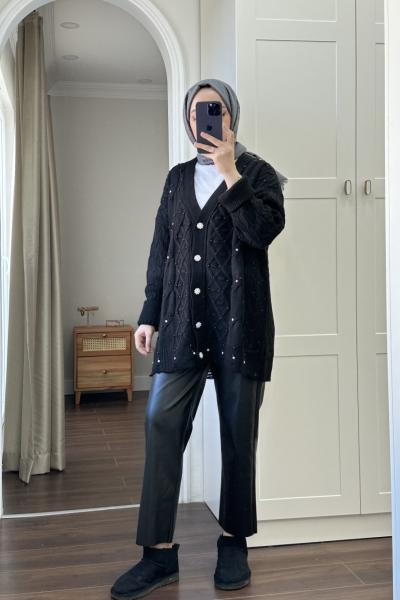 Bbc Sarah Taşlı Hırka - Siyah