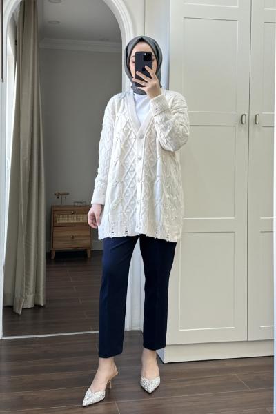 Bbc Sarah Taşlı Hırka - Ekru