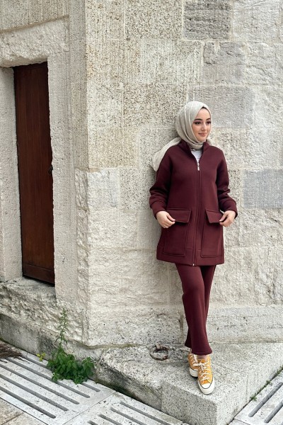 Bbc Şardonlu Üç İplik Eşofman Takımı - Acı Kahve