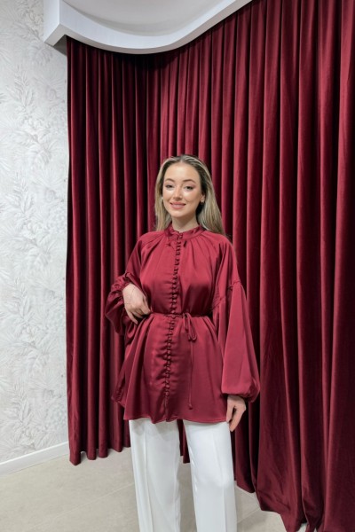 BBC SATEN GÖMLEK - BORDO