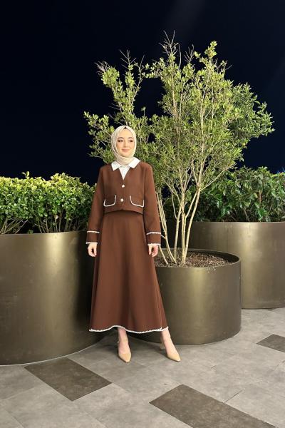 Bbc Shine Ceketli Crop Takım - Acı Kahve