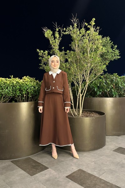 Bbc Shine Ceketli Crop Takım - Acı Kahve