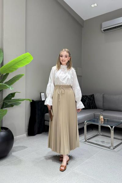 BBC SIK PLİSELİ ETEK - BEJ