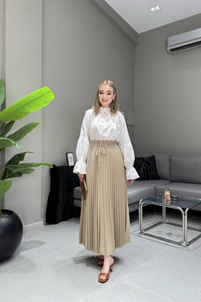 BBC SIK PLİSELİ ETEK - BEJ