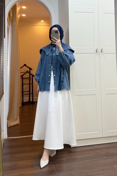 BBC TAŞ İŞLEMELİ DENİM GÖMLEK - MAVİ