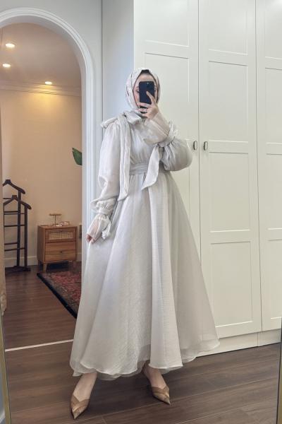 BBC TÜL ŞİFON ELBİSE - BEJ