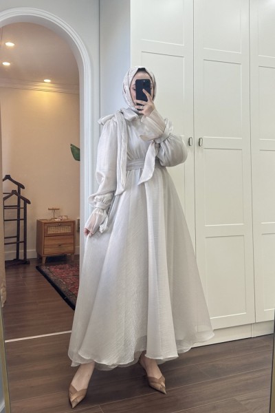 BBC TÜL ŞİFON ELBİSE - BEJ