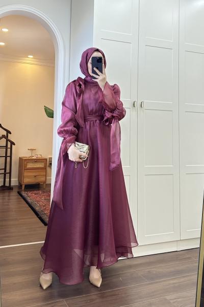 BBC TÜL ŞİFON ELBİSE - BORDO