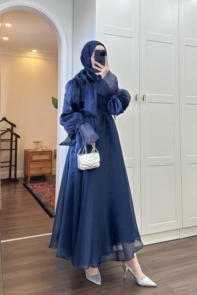 BBC TÜL ŞİFON ELBİSE - LACİVERT