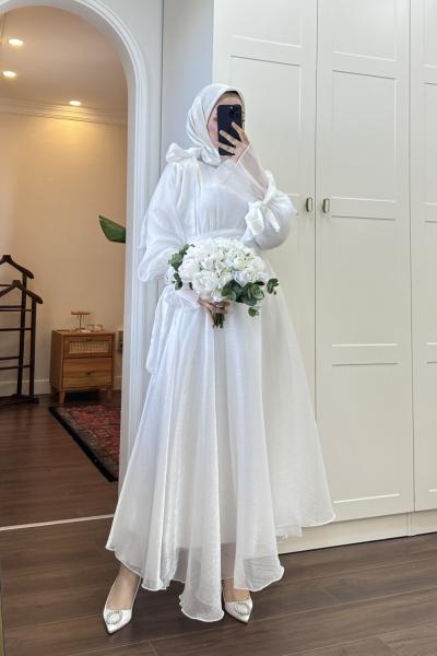 BBC TÜL ŞİFON ELBİSE - BEYAZ