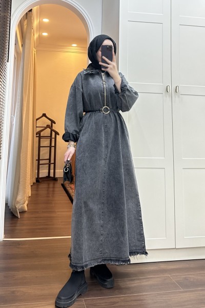 BBC YARIM FERMUARLI  KOT ELBİSE - SİYAH