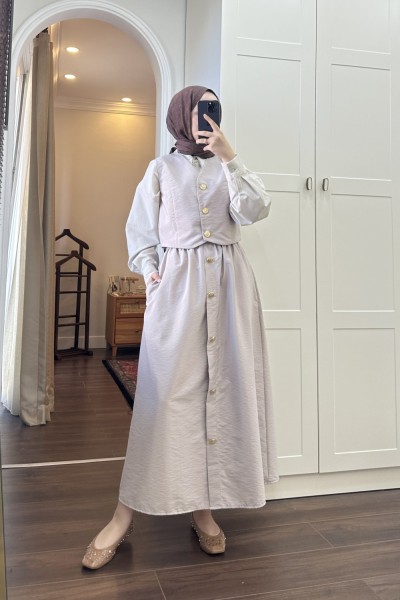 BBC YELEKLİ CROP TAKIM - BEJ