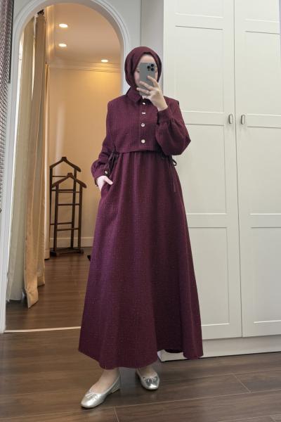 BBC YELEKLİ CHANEL ELBİSE - BORDO