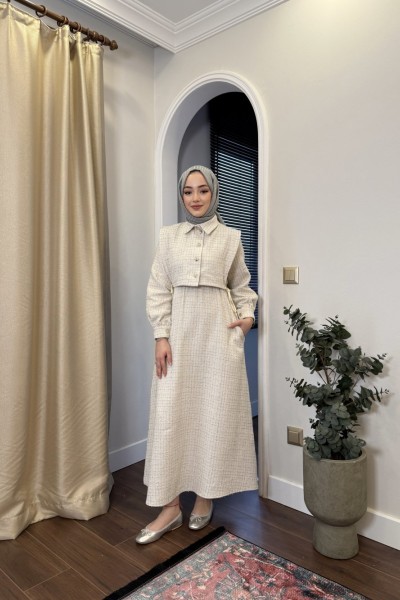 BBC YELEKLİ CHANEL ELBİSE - EKRU