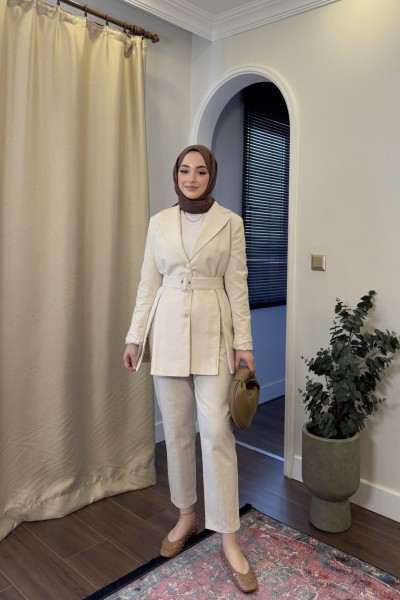 BBC YIRTMAÇLI KETEN TAKIM - BEJ