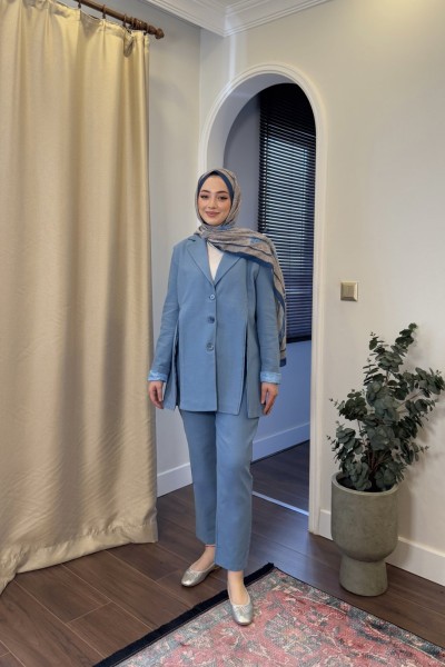 BBC YIRTMAÇLI KETEN TAKIM - MAVİ