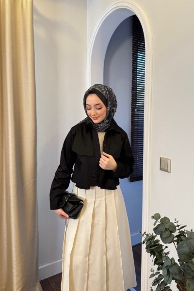 CLARA GENİŞ CEPLİ GÖMLEK - SİYAH