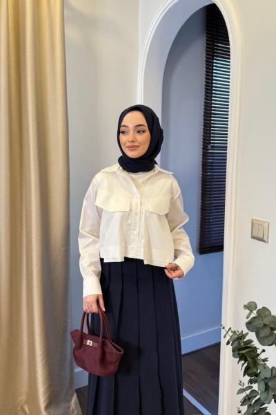 CLARA GENİŞ CEPLİ GÖMLEK - BEYAZ