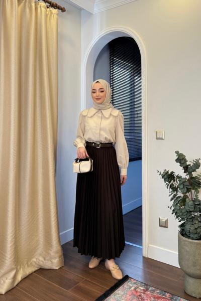 SIK PLİSELİ ETEK - ACI KAHVE