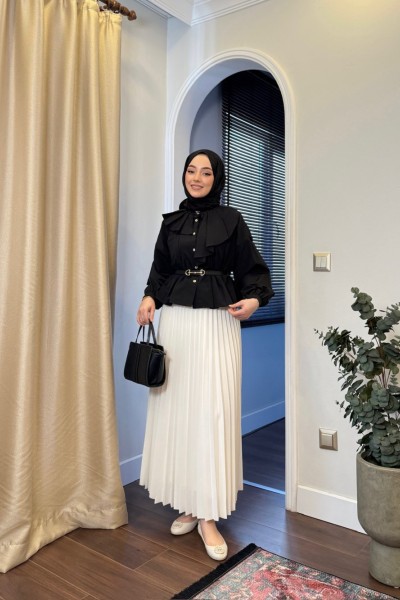 SIK PLİSELİ ETEK - BEYAZ