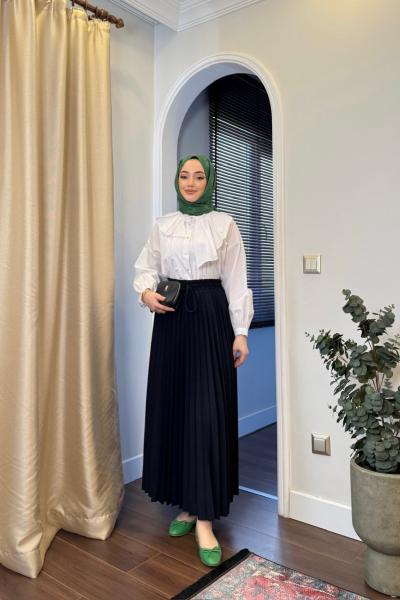 SIK PLİSELİ ETEK - LACİVERT