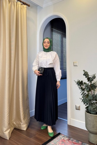 SIK PLİSELİ ETEK - LACİVERT